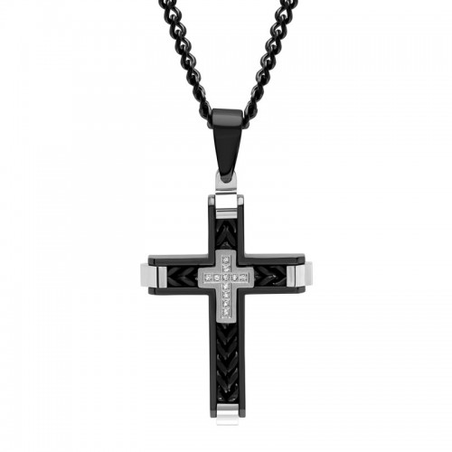 .07 CTW Stainless Steel Black and White IP Men's Diamond Cross Pendant