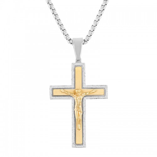 Stainless Steel w/ Yellow Finish Crucifix Pendant