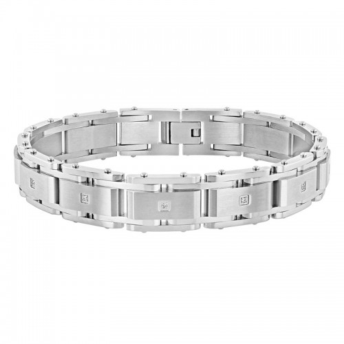 1/10 CTW High Polish Men's Stainless Steel Bracelet w/ Diamonds