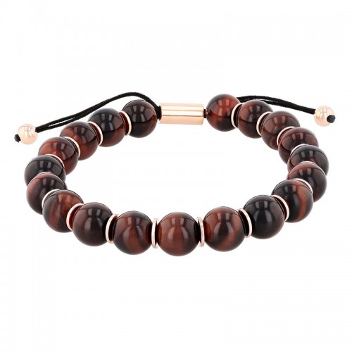 Stainless Steel Red Tiger Eye Bead Bolo Bracelet