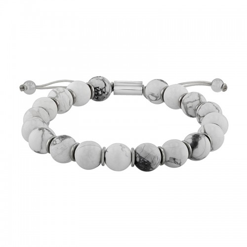 Stainless Steel Howlite Bead Bolo Bracelet