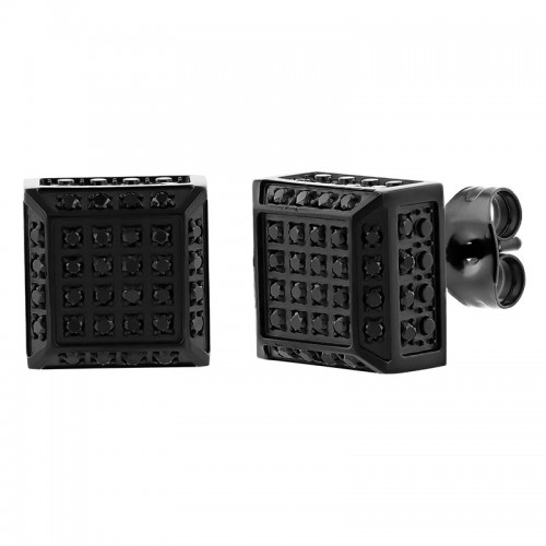 1/2Ctw Stainless Steel Cube Black Diamond Earrings