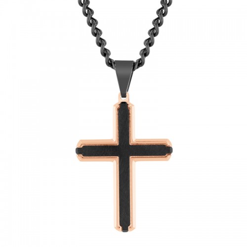 Stainless Steel Black & Rose Cross Pendant