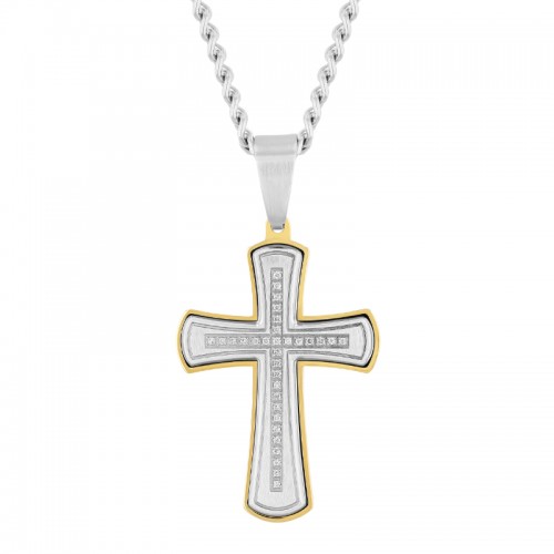 .15Ctw Stainless Steel Diamond With Yellow Finish Cross Pendant