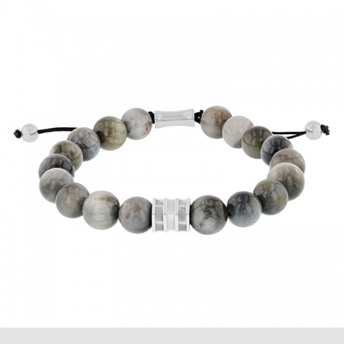 Stainless Steel Grey Tiger Eye Bead Bolo Bracelet