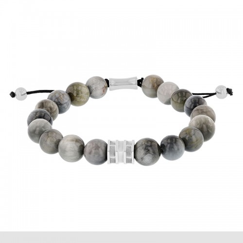 Stainless Steel Grey Tiger Eye Bead Bolo Bracelet