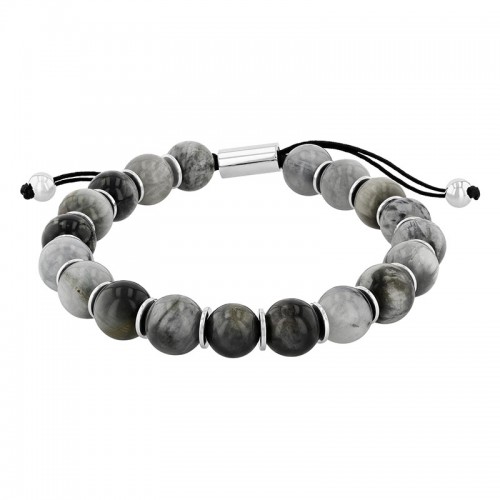 Stainless Steel Grey Tiger Eye Bead Bolo Bracelet