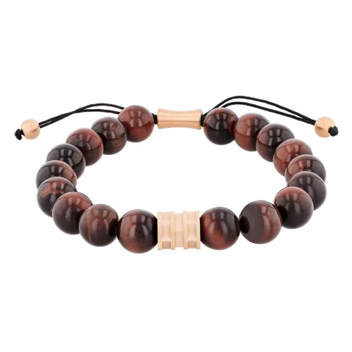 Stainless Steel Red Tiger Eye Bead Bolo Bracelet