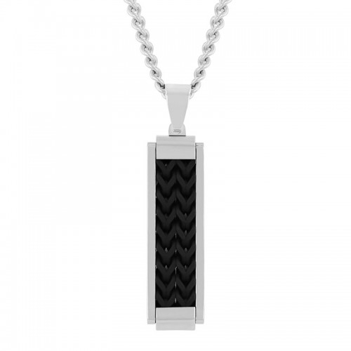 Men's Stainless Steel Black and White Dog Tag Pendant