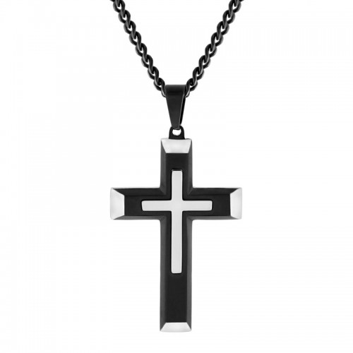 Stainless Steel Black & White Cross Pendant