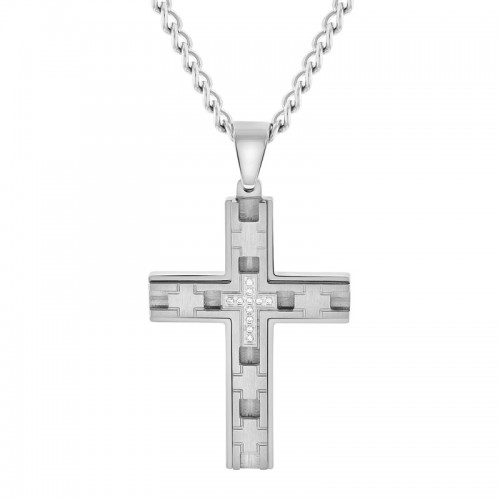 Stainless Steel Cubic Zirconia Cross Pendant