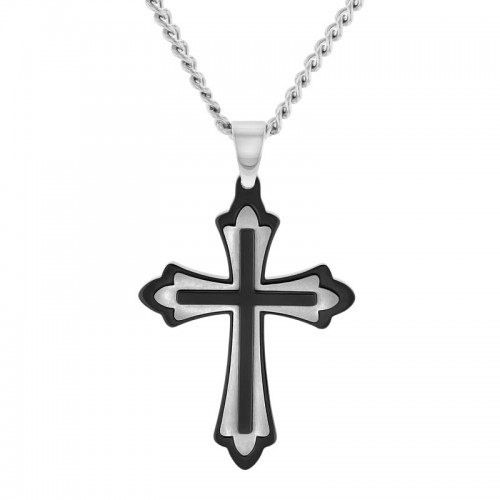 Stainless Steel Black & White Cross Pendant