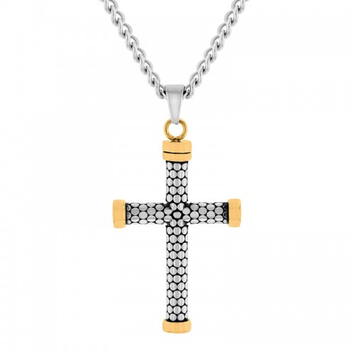 Stainless Steel w/ Yellow Finish Cross Pendant