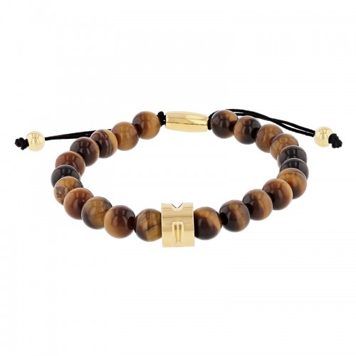 Stainless Steel Tiger Eye Bead Bolo Bracelet