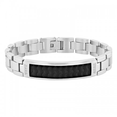 1/20 CTW Stainless Steel Black & White Diamond ID Bracelet