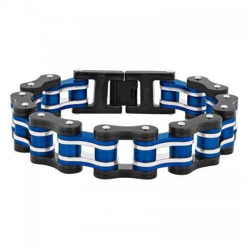 Stainless Steel Black & Blue Gear Bracelet