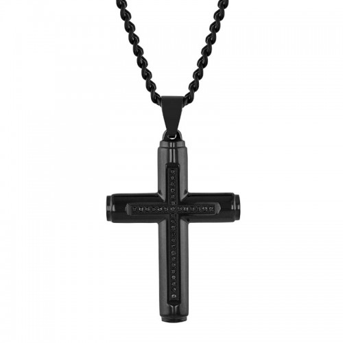 .15 CTW Raised Black Stainless Steel Cross Pendant with Black Diamonds