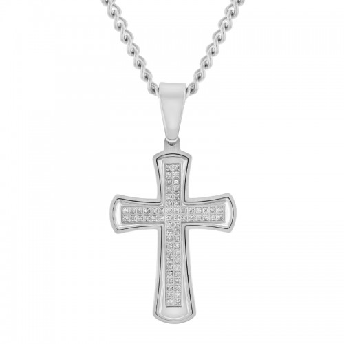 1/2Ctw Stainless Steel Diamond Cross Pendant