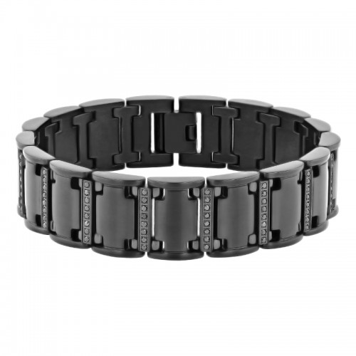 1 CTW Stainless Steel Black Diamond With Black Finish Link Bracelet