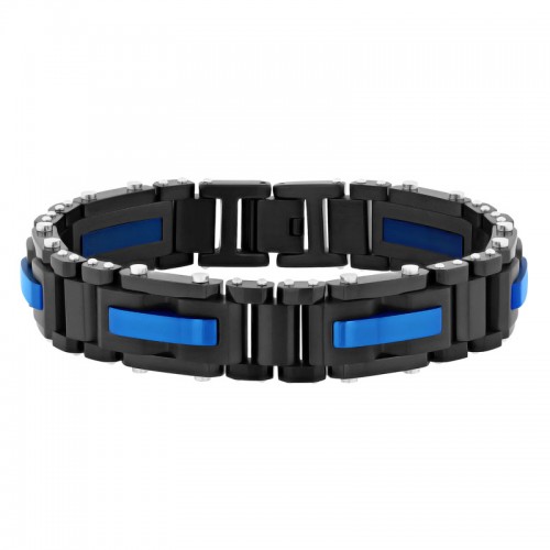 Black and Blue Riveted Men's Stainless Steel Bracelet