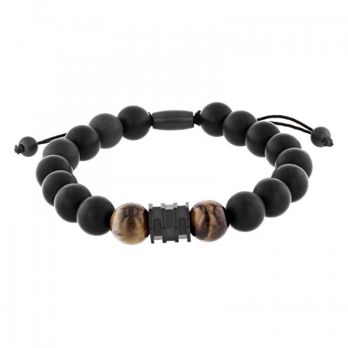 Stainless Steel Onyx Bead/Tiger Eye Bead Bolo Bracelet