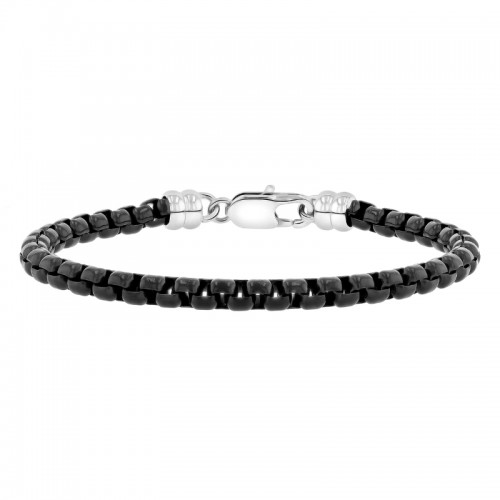 Stainless Steel Black Finish Round Box Link Bracelet