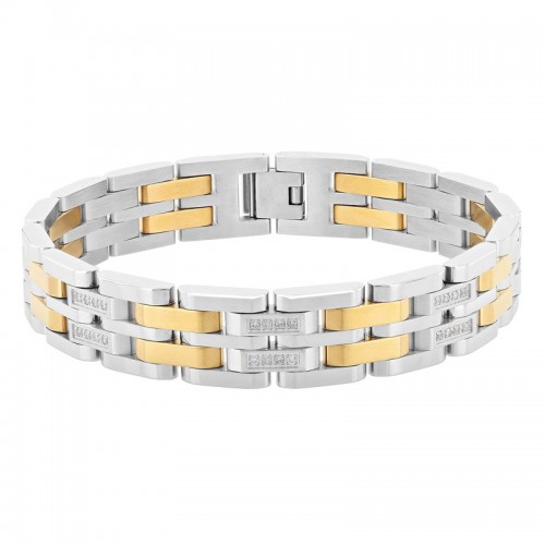 1/2 CTW Stainless Steel Yellow Finish Double Row Men's Diamond Bracelet