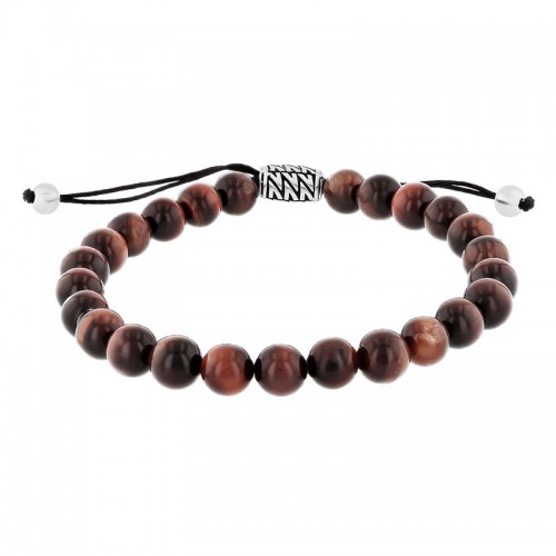 Stainless Steel Red Tiger Eye Bead Bolo Bracelet