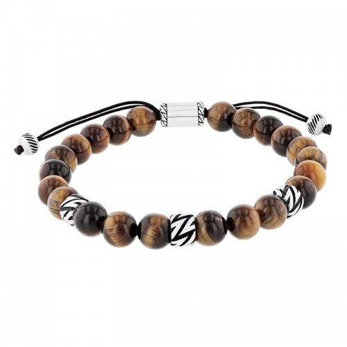 Stainless Steel Tiger Eye Bead Bolo Bracelet