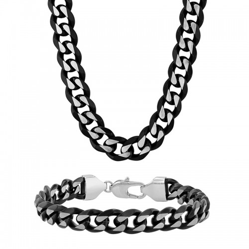 Stainless Steel with Black Finish Chain & Bracelet Set