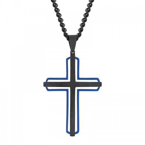 Stainless Steel Black & Blue Cross Pendant