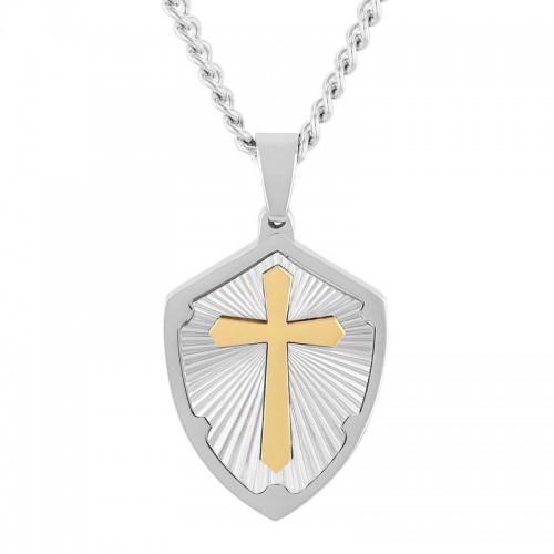 Stainless Steel w/ Yellow Finish Shield Pendant