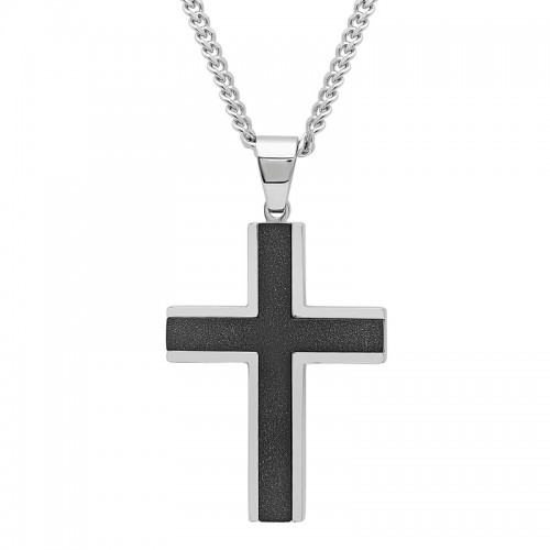 Stainless Steel Black & White Cross Pendant