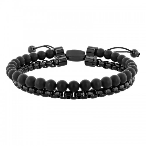 Stainless Steel Matte Onyx Bead Bolo Bracelet