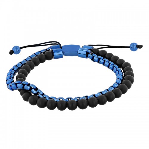 Stainless Steel Matte Onyx Bead Bolo Bracelet