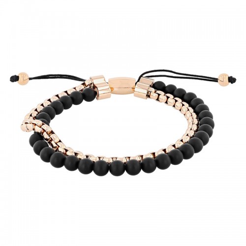 Stainless Steel Onyx Bead Bolo Bracelet