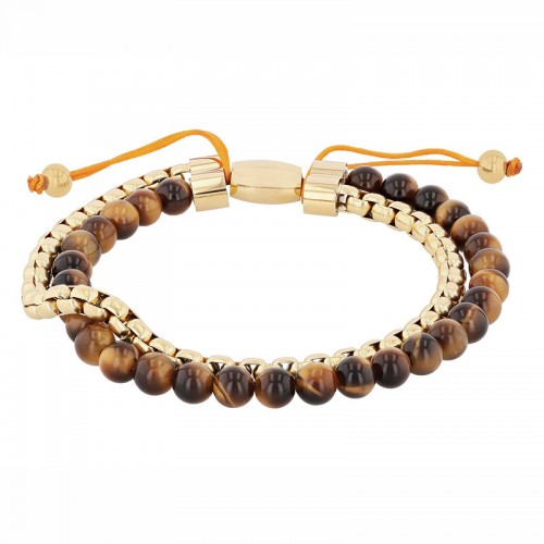 Stainless Steel Tiger Eye Bead Bolo Bracelet