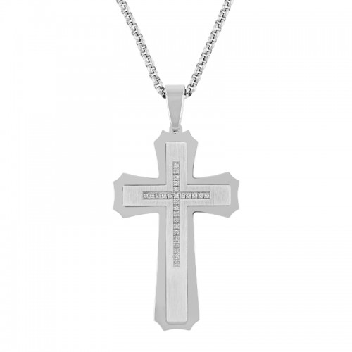 1/4 CTW Stainless Steel Diamond Cross Pendant