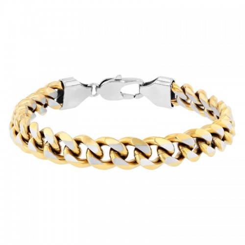 Stainless Steel with Yellow Finish Curb Link Bracelet
