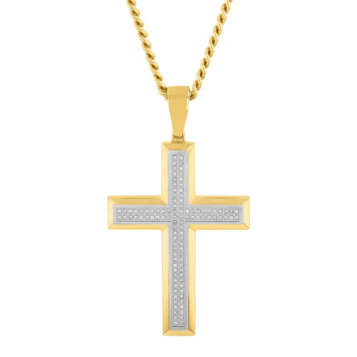 1/2 CTW Yellow Finish Stainless Steel Men's Diamond Cross Necklace