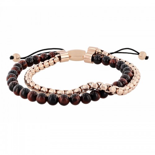 Stainless Steel Red Tiger Eye Bead Bolo Bracelet