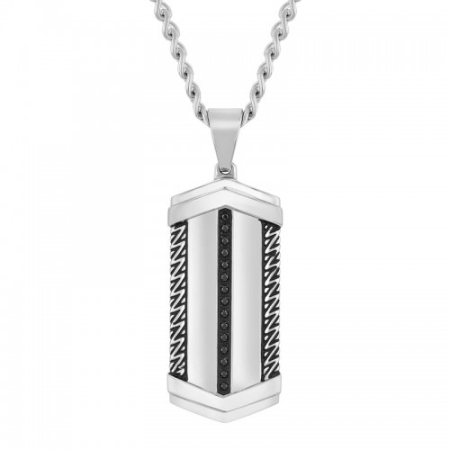 Stainless Steel Black Cubic Zirconia Dog Tag Pendant