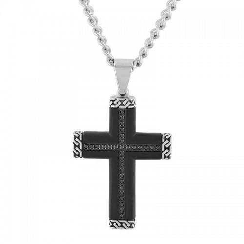 1/4 CTW Matte Black Men's Diamond Cross Necklace w/ Black Diamonds