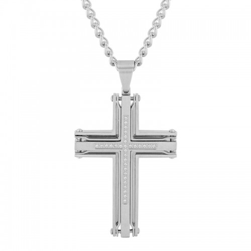 1/6 CTW Stainless Steel Men's Diamond Cross Necklace
