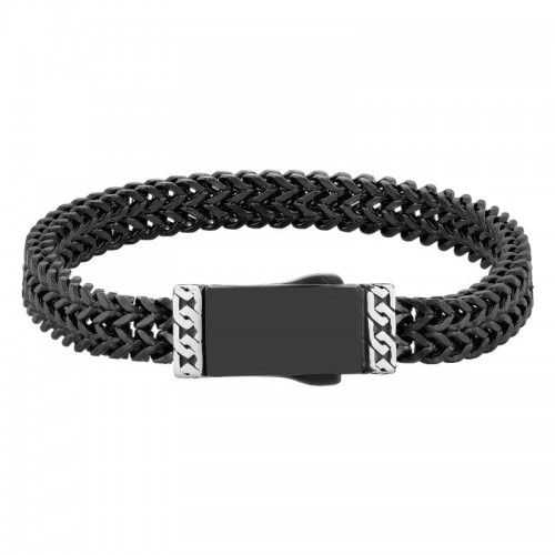 Stainless Steel Black Finish Double Franco Link Fancy Clasp Bracelet