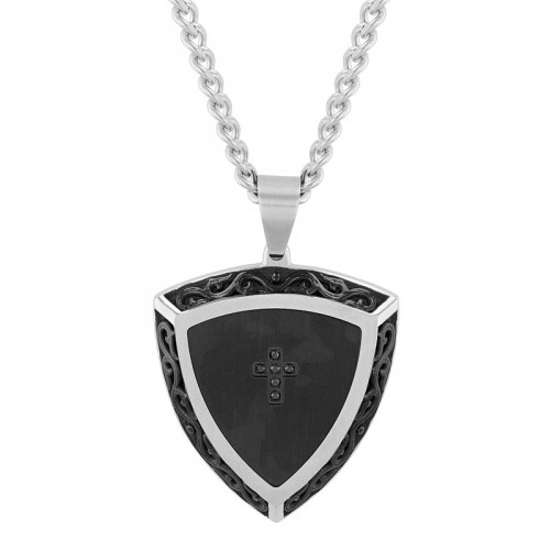 Stainless Steel Black and White Men's Shield Pendant