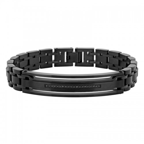 .10 CTW Men's Stainless Steel ID Bracelet: Black w/ Black Diamonds