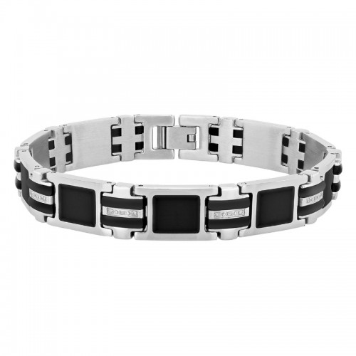0.10 CTW Stainless Steel Black Rubber/ Resin Inlay Diamond Bracelet