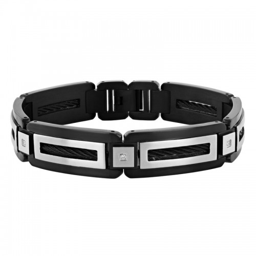 .05 CTW Stainless Steel Black & White Diamond Cable Bracelet