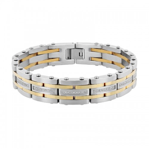 1/2 CTW Classic Yellow and white Stainless Steel Link Bracelet with White Diamonds